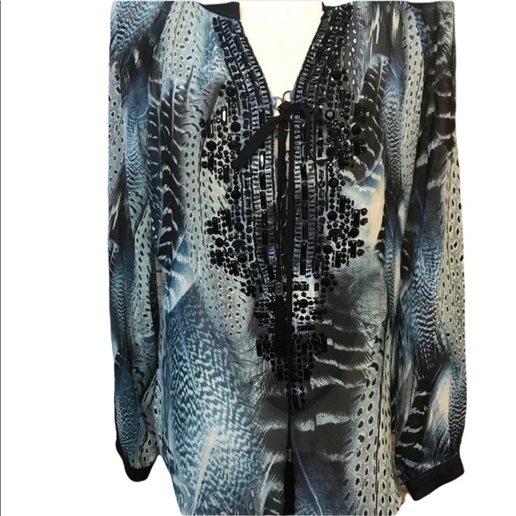 Hale Bob sheer feather print long sleeve blouse. Size small - Picture 5 of 12